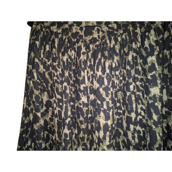 H&M Women's Small Pleated Brown Black Animal Print Skirt Flared Leopard Chic - Picture 9 of 11